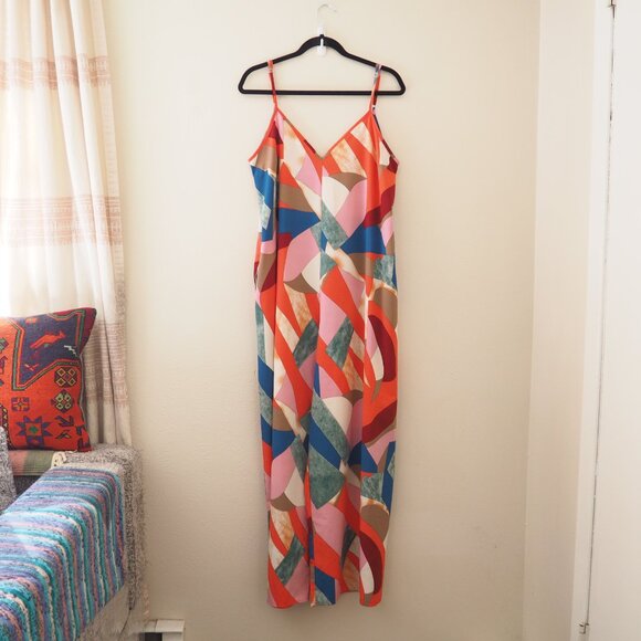 !! Luukse MultiColor Spaghetti Strap Artsy Jumpsuit sz L - Picture 3 of 8